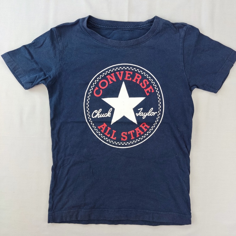 Converse Tee Shirt Boys M Navy Blue Chuck‎ Taylor All Star Graphic Logo Crewneck